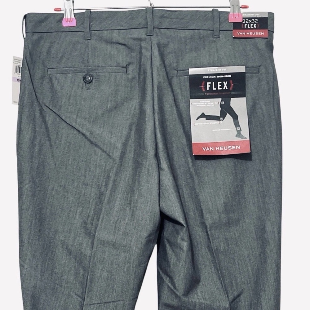 Van Heusen Men's Flex Flat Front Straight Fit Pants Silver Gray Size 36x32 - Picture 7 of 10